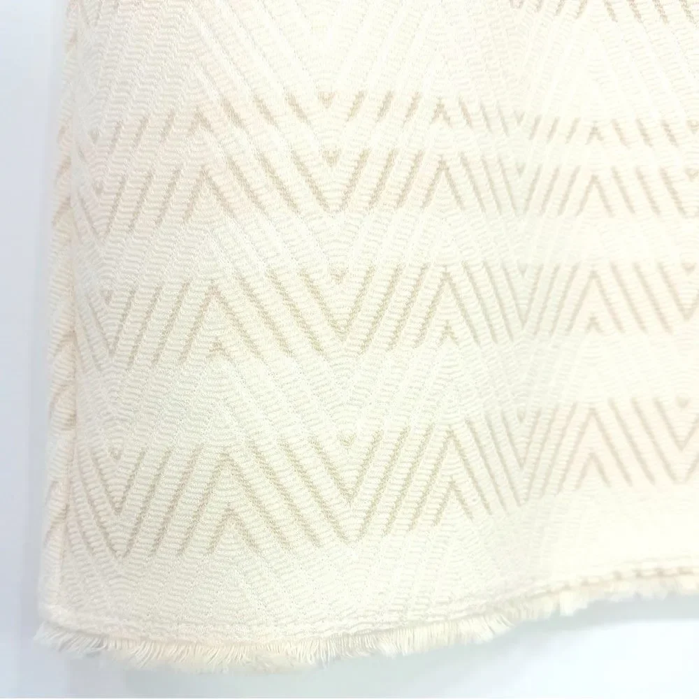 LOFT Cream Zigzag Textured Jacquard Frayed Hem Mini Pencil Skirt